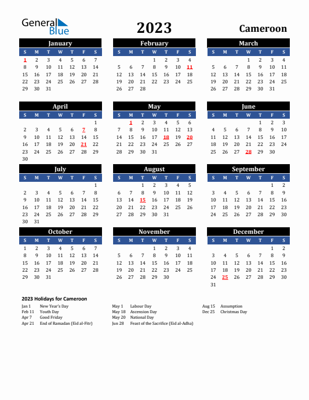 2023 Cameroon Holiday Calendar