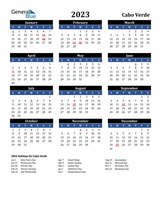 2023 Cabo Verde Holiday Calendar