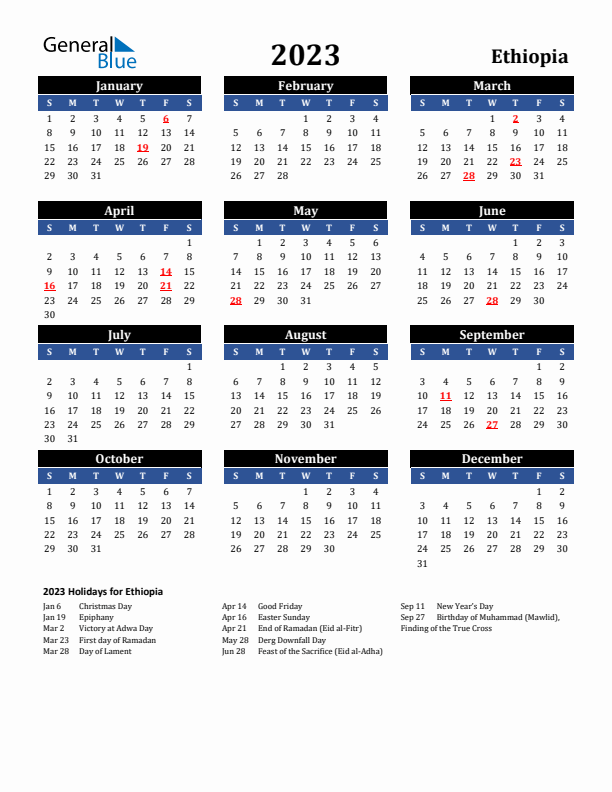 2023 Ethiopia Holiday Calendar