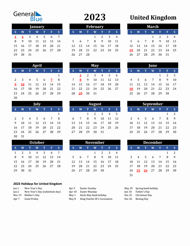 2023 United Kingdom Holiday Calendar