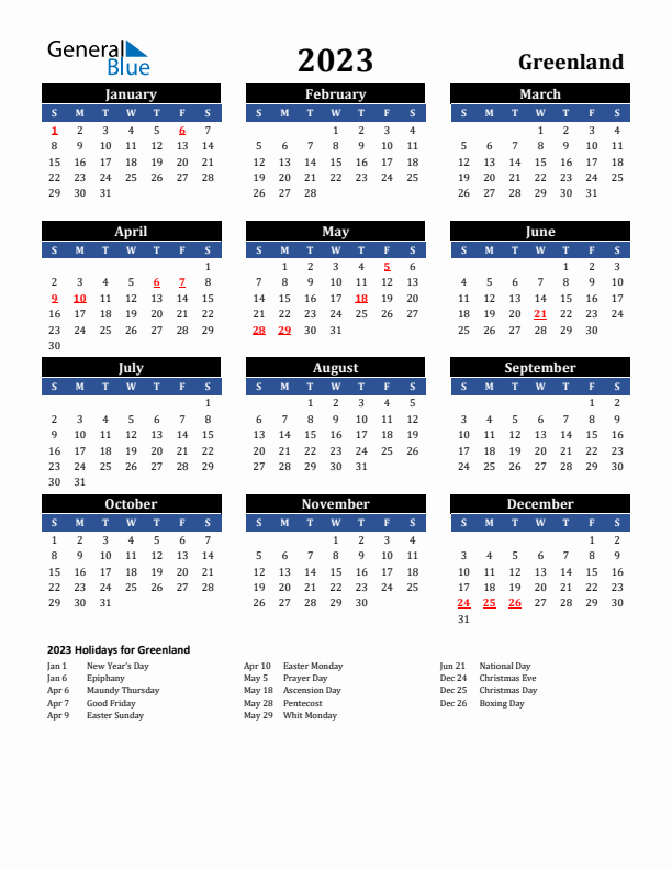 2023 Greenland Holiday Calendar