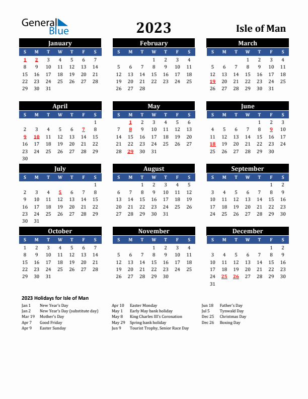 2023 Isle of Man Holiday Calendar