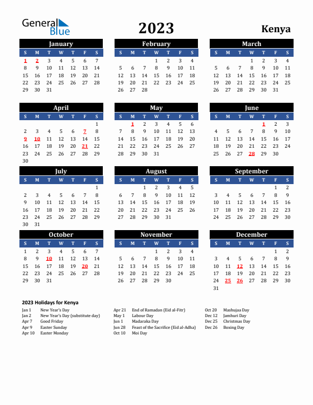 2023 Kenya Holiday Calendar