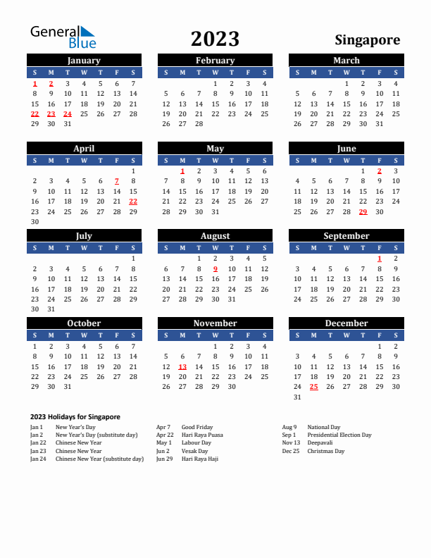 2023 Singapore Holiday Calendar