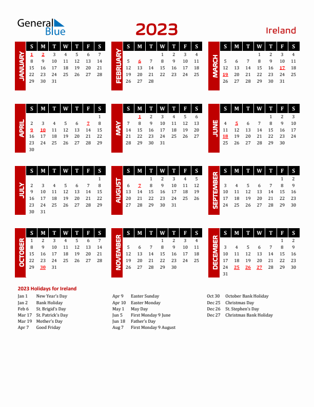 Download Ireland 2023 Calendar - Sunday Start