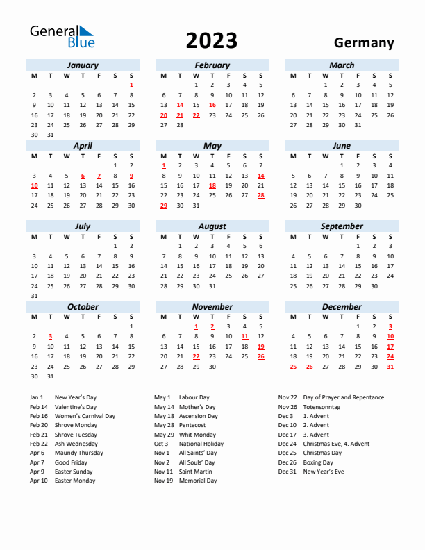 2023 Calendar for Germany with Holidays