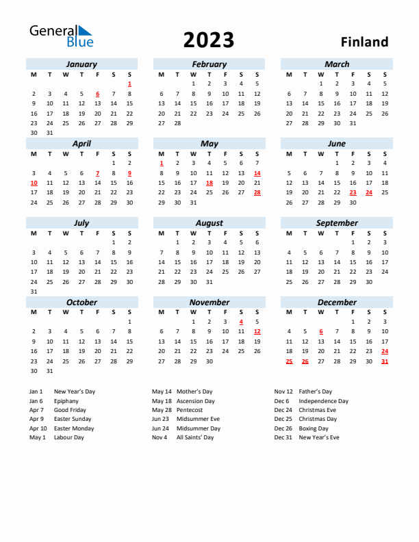 2023 Calendar for Finland with Holidays