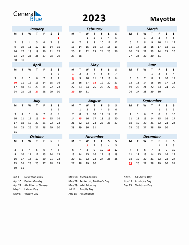 2023 Calendar for Mayotte with Holidays