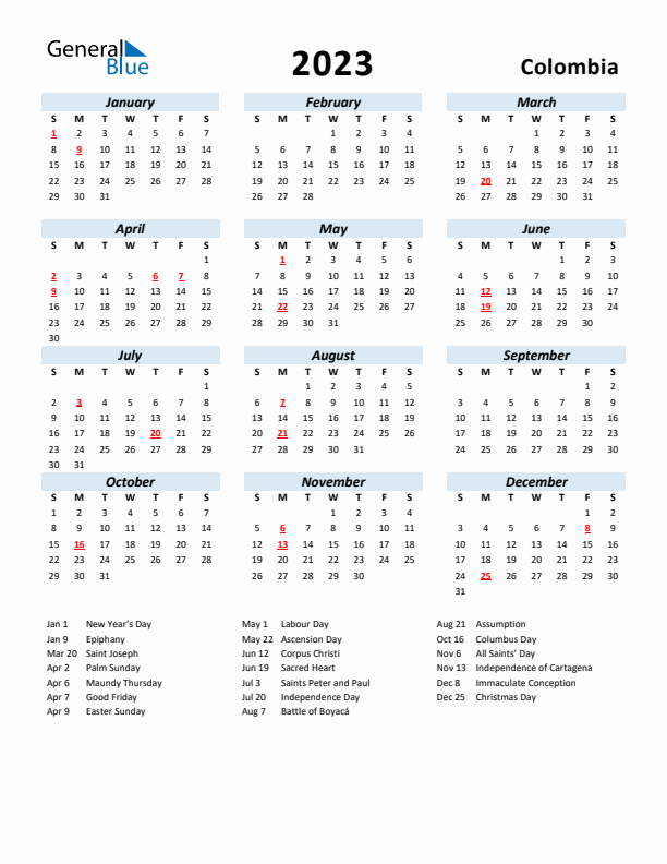 2023 Calendar for Colombia with Holidays