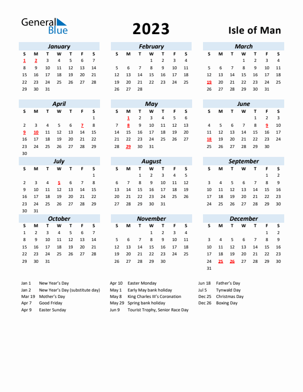 2023 Calendar for Isle of Man with Holidays