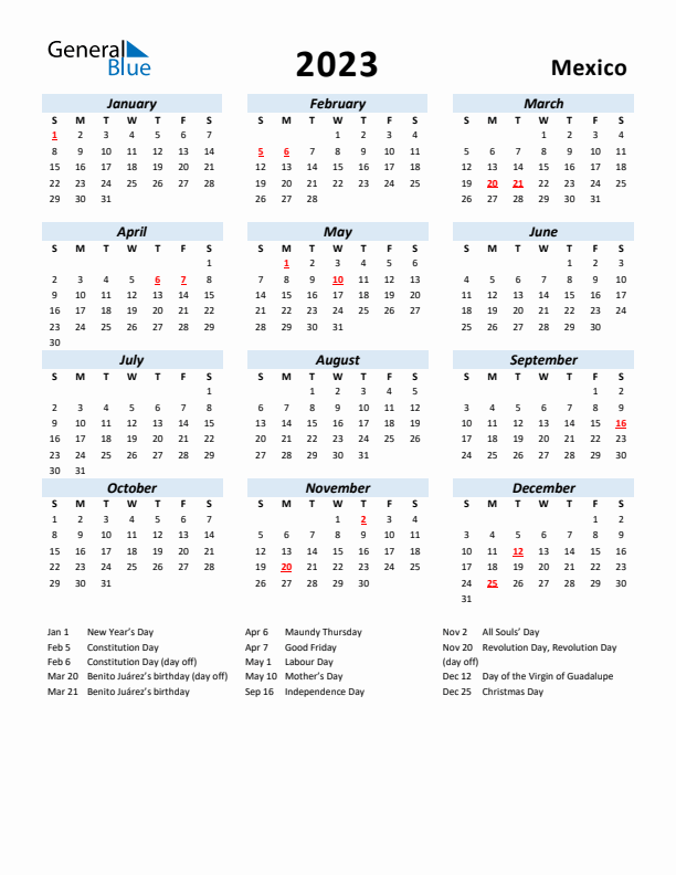 2023 Calendar for Mexico with Holidays