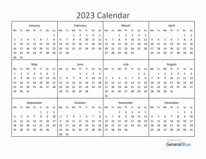 One-Page Yearly Calendar 2023 in PDF, Excel, Word