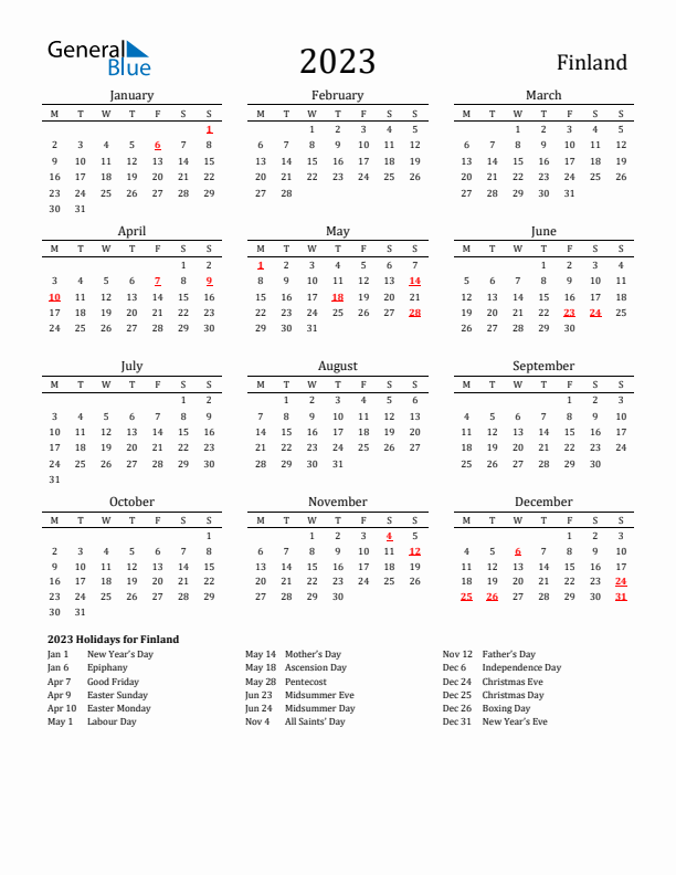 Finland Holidays Calendar for 2023