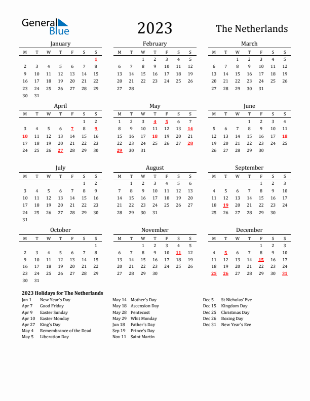 The Netherlands Holidays Calendar for 2023