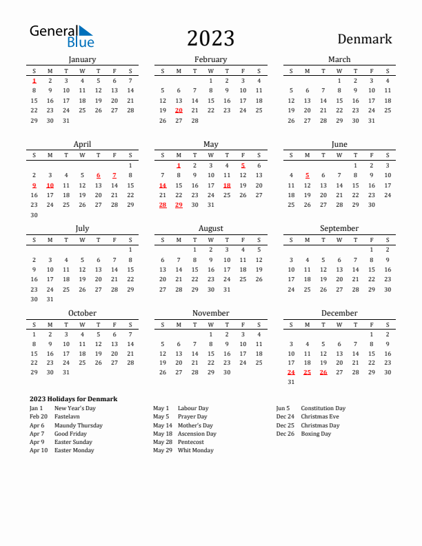 Denmark Holidays Calendar for 2023