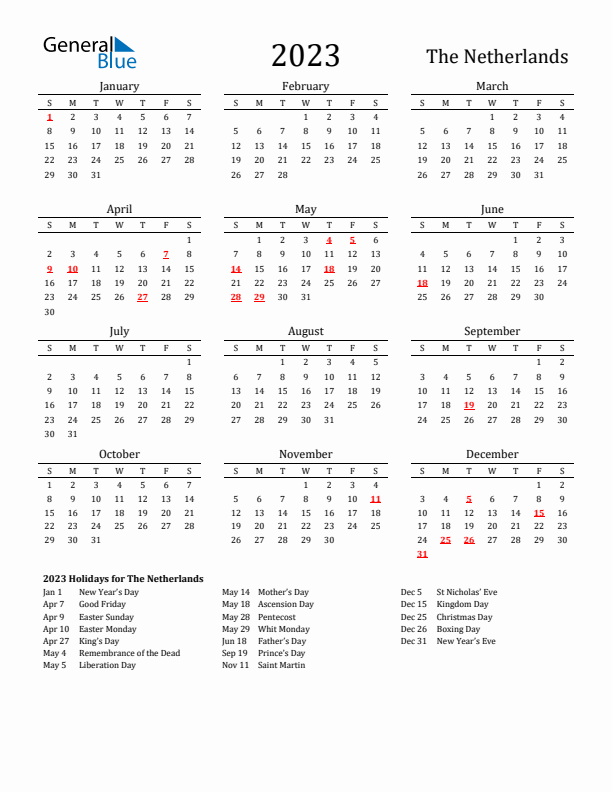 The Netherlands Holidays Calendar for 2023