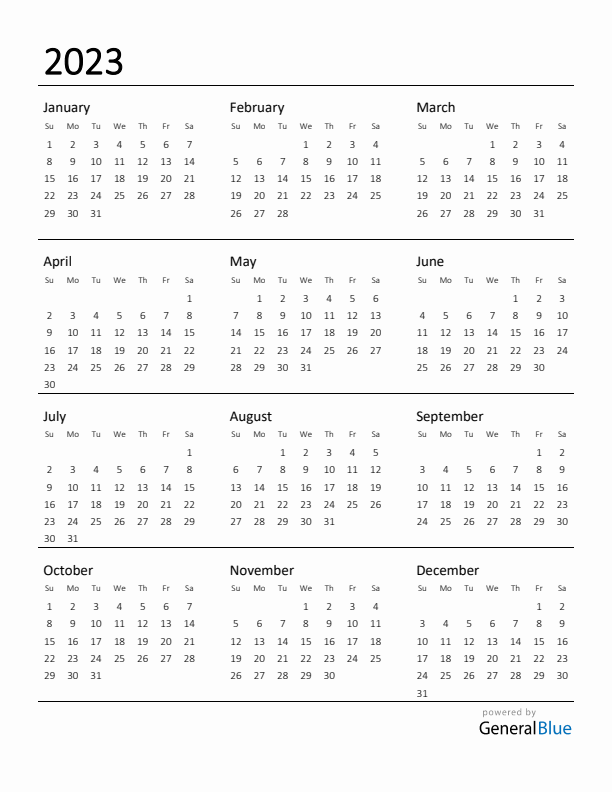 Printable Calendar for 2023