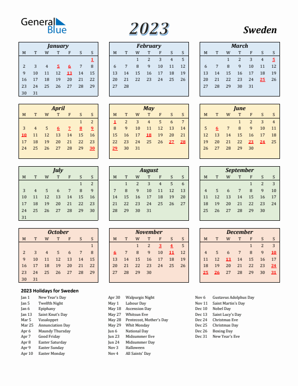 Sweden Calendar 2023 with Monday Start