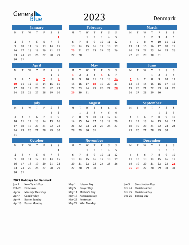 Denmark 2023 Calendar with Holidays