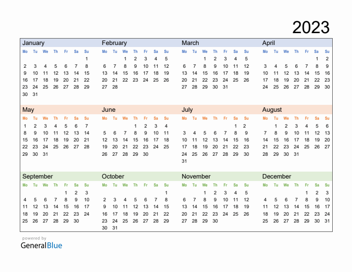 Free Downloadable 2023 Yearly Calendar Template 