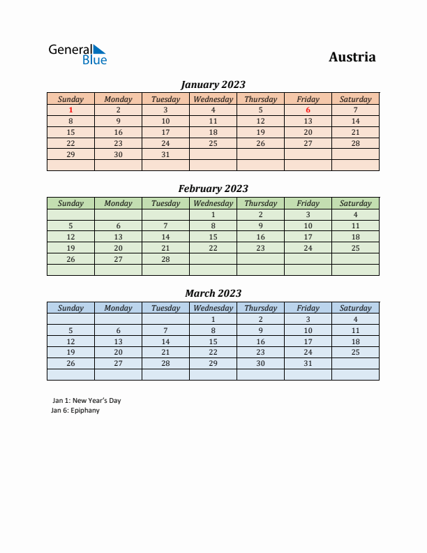 Q1 2023 Holiday Calendar - Austria