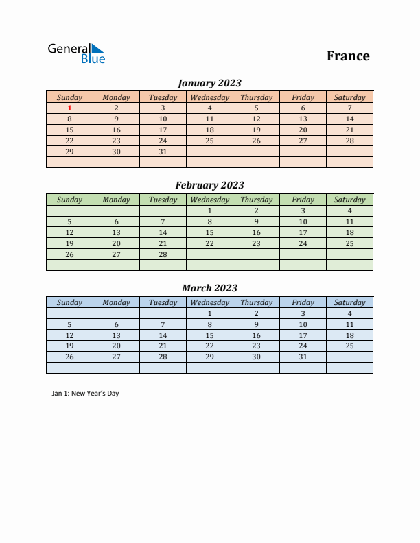 Q1 2023 Holiday Calendar - France