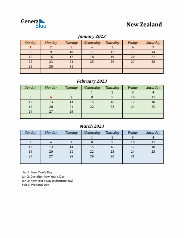 Q1 2023 Holiday Calendar - New Zealand