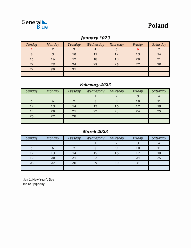 Q1 2023 Holiday Calendar - Poland