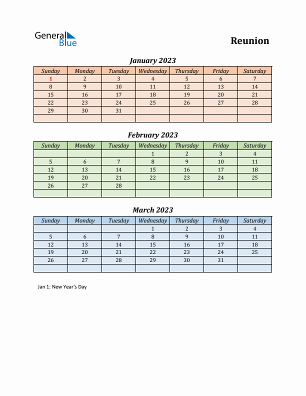 Q1 2023 Holiday Calendar - Reunion