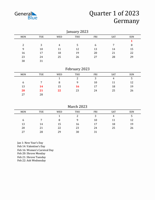 Quarter 1 2023 Germany Quarterly Calendar