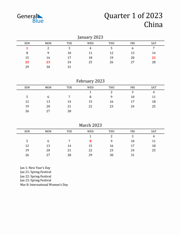 Quarter 1 2023 China Quarterly Calendar