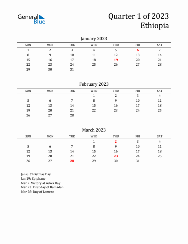 Quarter 1 2023 Ethiopia Quarterly Calendar