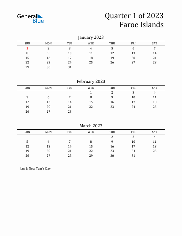 Quarter 1 2023 Faroe Islands Quarterly Calendar