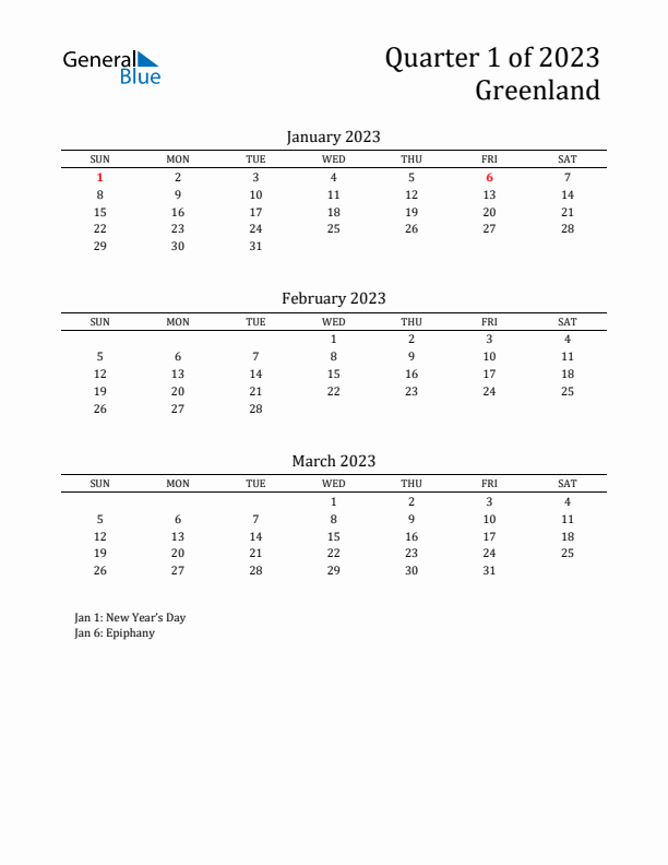 Quarter 1 2023 Greenland Quarterly Calendar