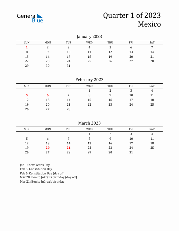 Quarter 1 2023 Mexico Quarterly Calendar