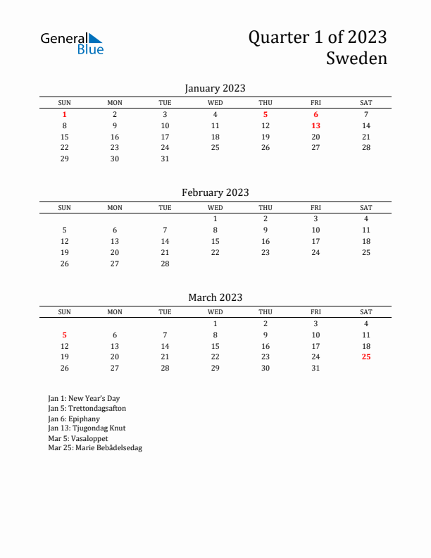 Quarter 1 2023 Sweden Quarterly Calendar