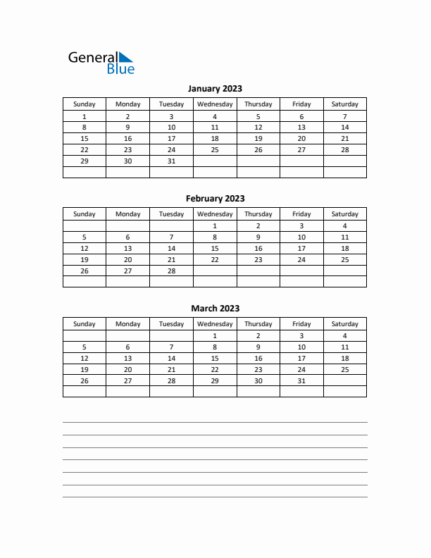 Free Printable Quarterly Calendar 2023