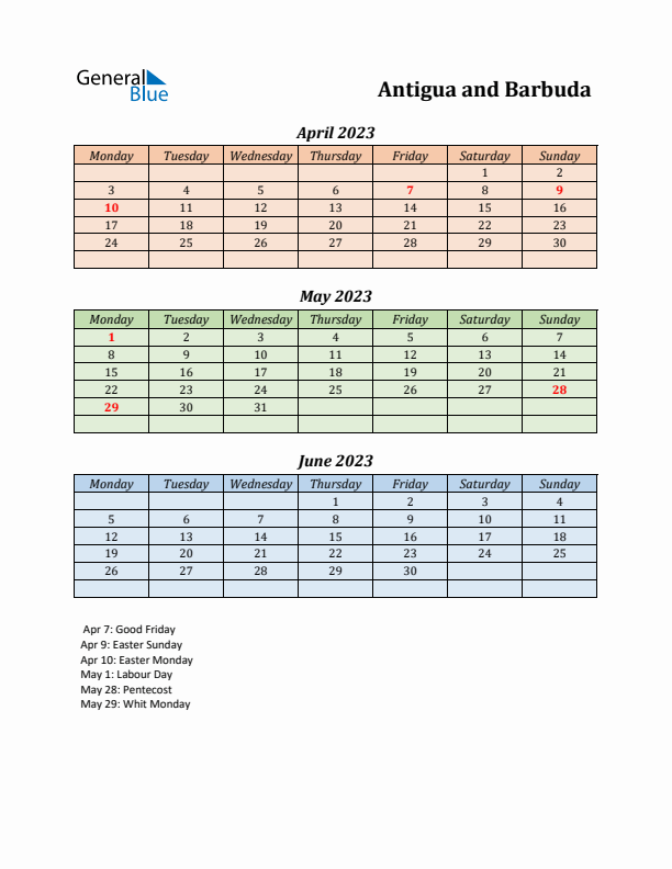 Q2 2023 Holiday Calendar - Antigua and Barbuda