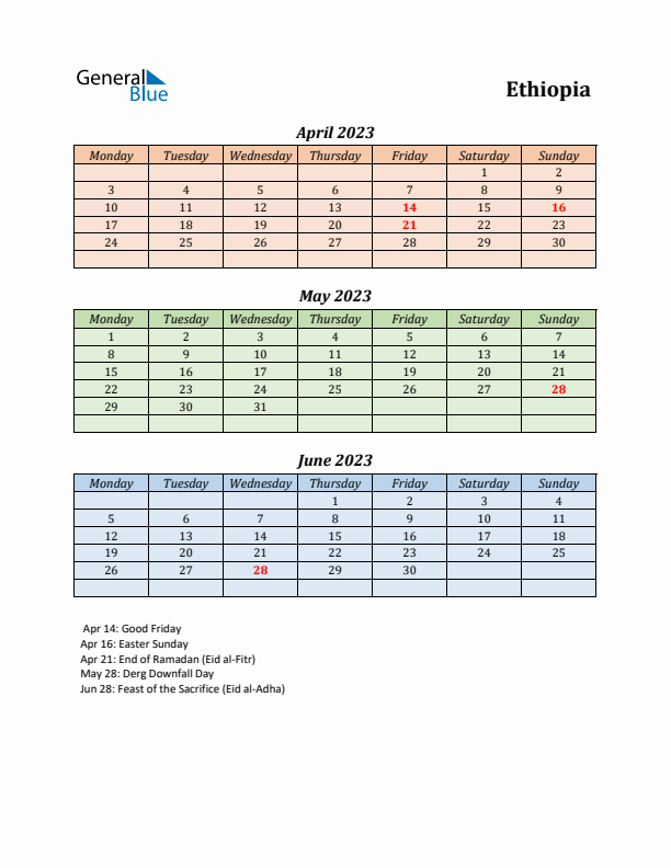 Q2 2023 Holiday Calendar - Ethiopia