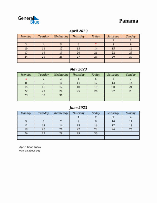 Q2 2023 Holiday Calendar - Panama