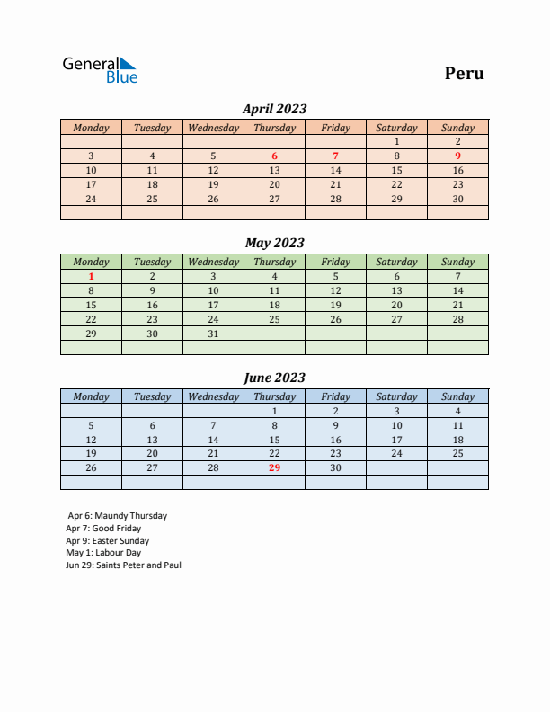 Q2 2023 Holiday Calendar - Peru