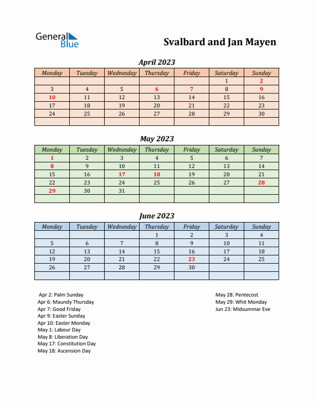 Q2 2023 Holiday Calendar - Svalbard and Jan Mayen