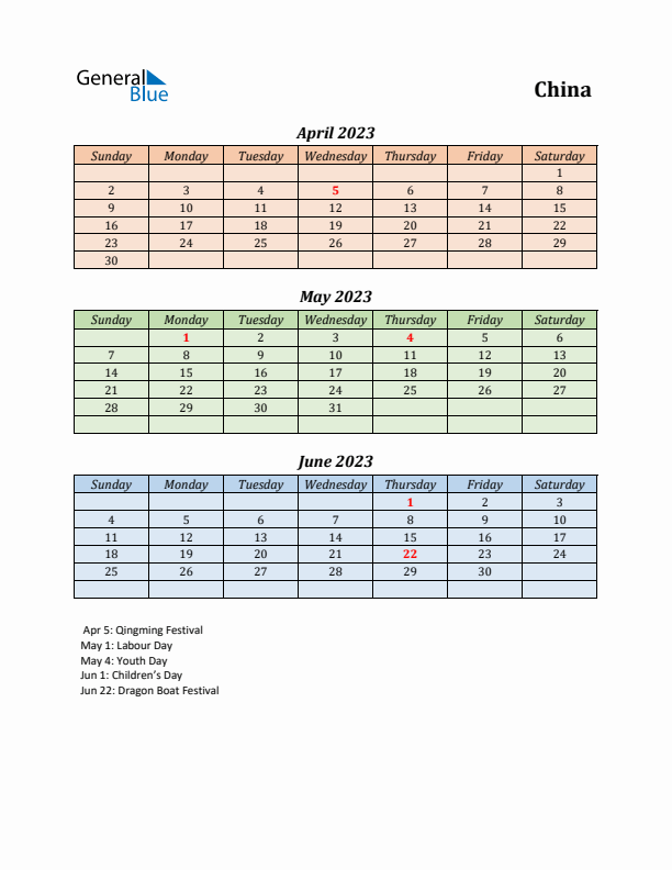 Q2 2023 Holiday Calendar - China