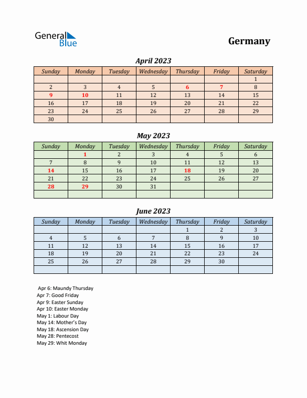 Q2 2023 Holiday Calendar - Germany