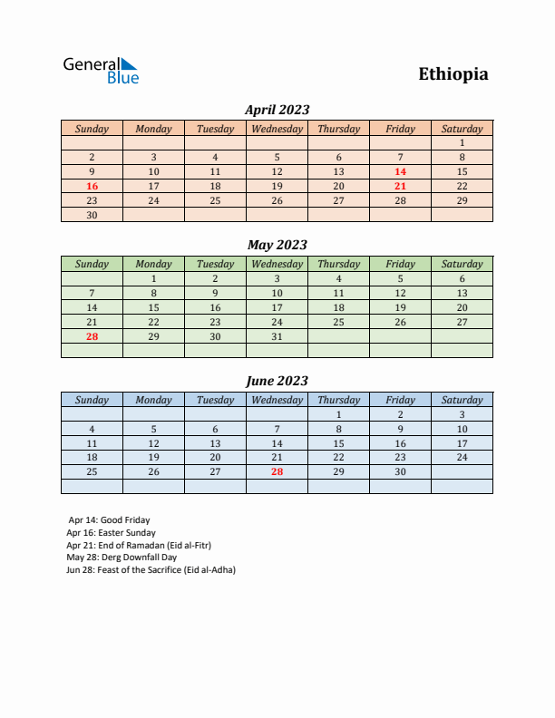 Q2 2023 Holiday Calendar - Ethiopia