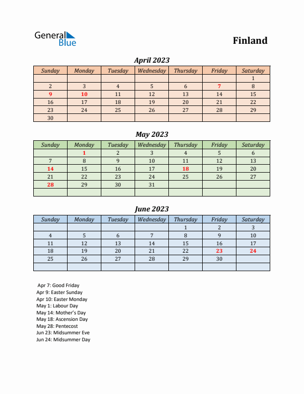 Q2 2023 Holiday Calendar - Finland