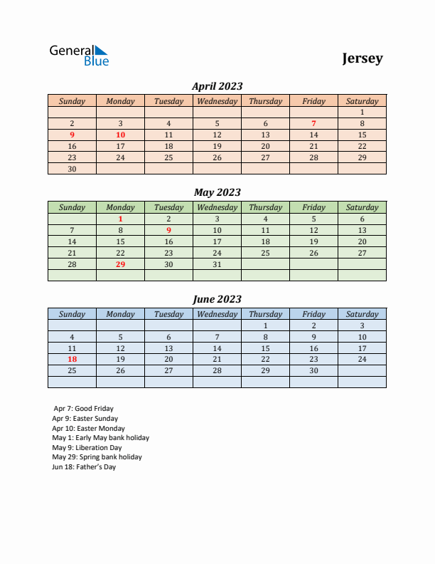 Q2 2023 Holiday Calendar - Jersey