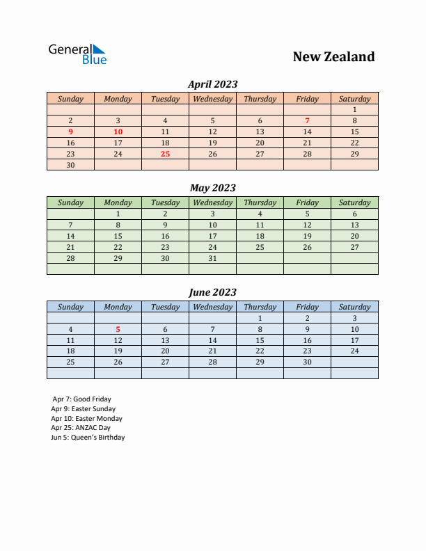 Q2 2023 Holiday Calendar - New Zealand