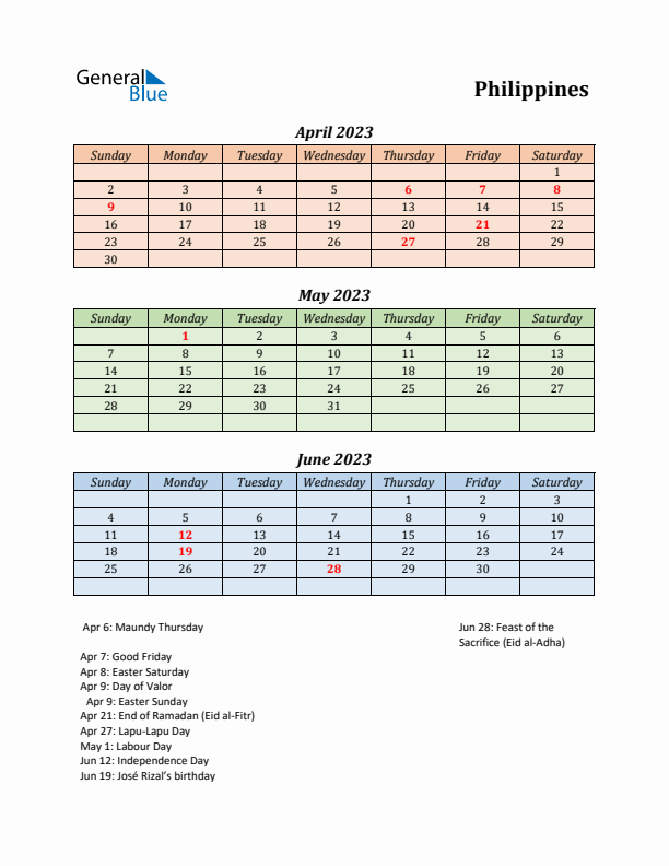 Q2 2023 Holiday Calendar - Philippines