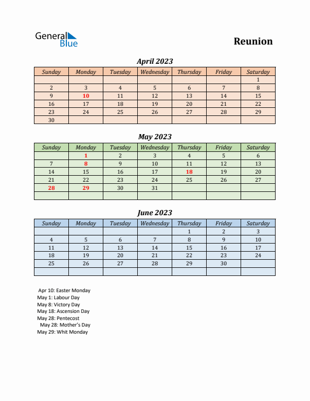 Q2 2023 Holiday Calendar - Reunion